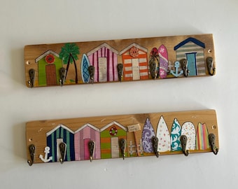 Beach hut key holder. Nautical key rack. Wall mounted hooks