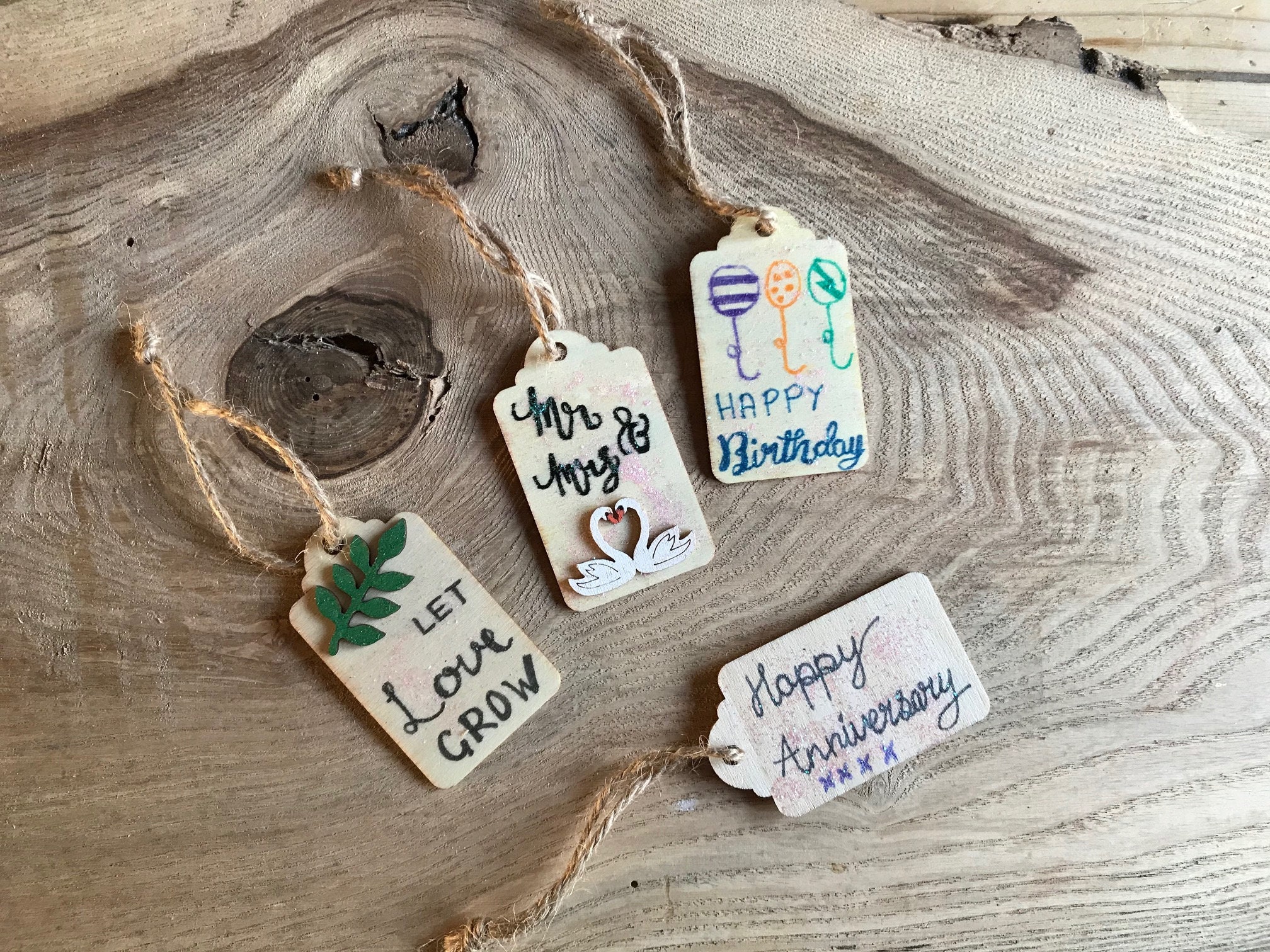 4 Painted wooden gift tags. Assorted designs. Set of four Etsy