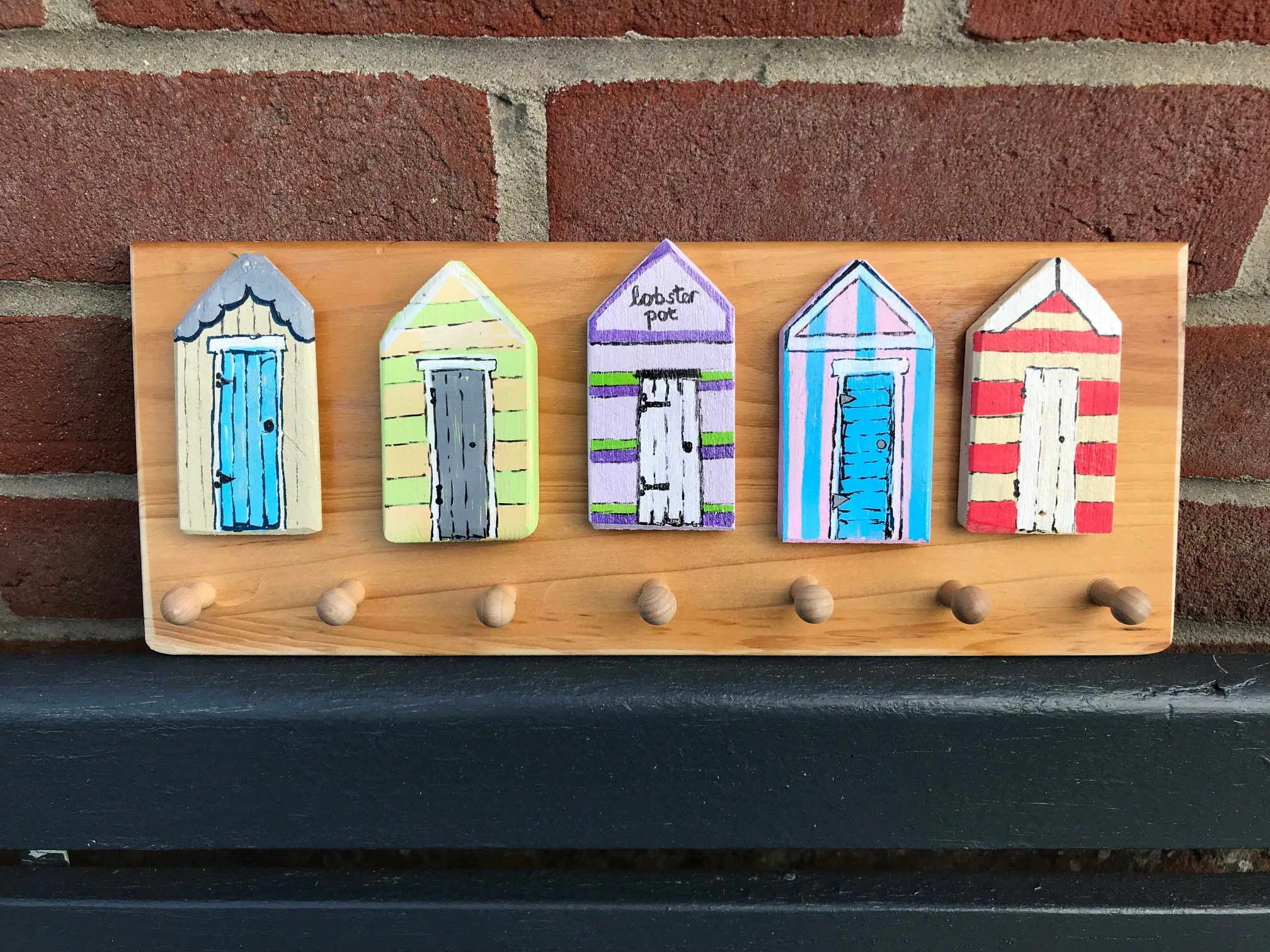 Colourful Beach Hut Themed Key Rack. Wall Mounted Hooks for Etsy UK