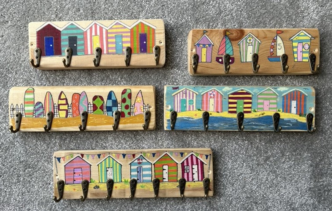 Coloured Beach Hut Key Racks. Seaside Themed Key Hook. Small Space Key ...