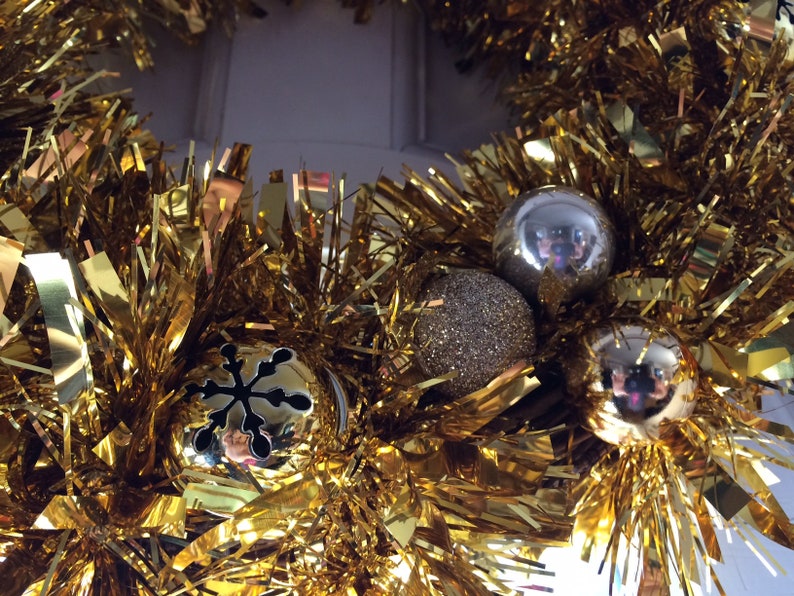 Gold Tinsel & Bell Door Wreath Christmas Decor Hallway Etsy