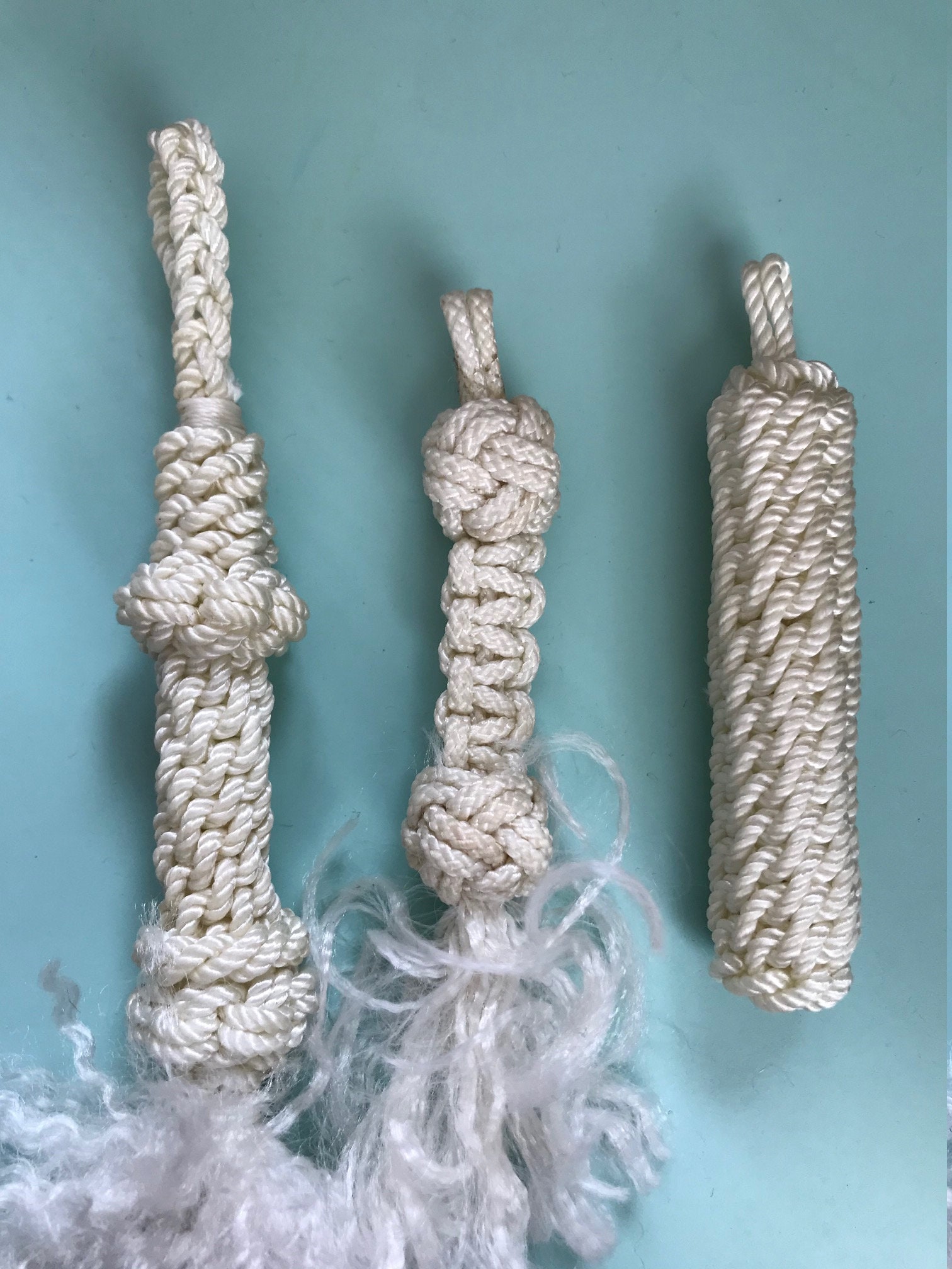 Handmade rope bell pulls/keyrings. Different style knotwork. Etsy