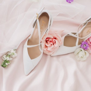 Sale White wedding shoes wedding heels wedding shoes for bride evening shoes with ankle strap bridal shoes leather shoes image 8