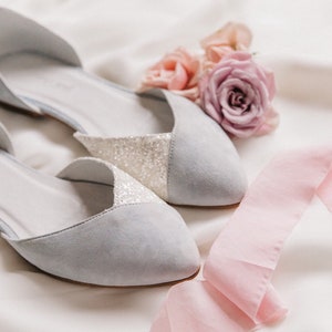 Wedding Shoes For Bride, blue glitter wedding shoes, bridal flats, low heel shoes, wedding flats, gift for her, bridal shoes, ballet flats image 2