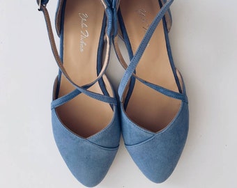 Hochzeitsschuhe • staubblaue flache Schuhe • blaue Schuhe • Hochzeitsschuhe • Brautschuhe • lässig