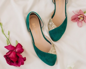 Wedding shoes • emerald green bridal shoes • wedding flats for bride • flats woman • casual shoes • gift for her • minimalist modern shoes