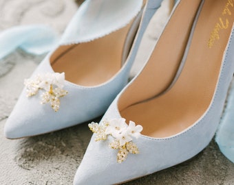 Something blue • blue wedding shoes • bridal shoes • wedding heels • wedding pumps • shoes with decoration • bridal heels • shoes for bride