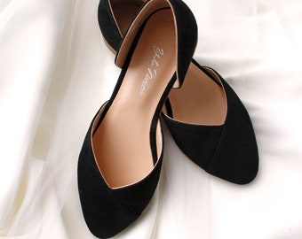 Black wedding shoes / bridal flats / wedding shoes for bride / low heel casual woman shoes / handmade elegant ballet shoes