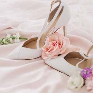 Sale White wedding shoes wedding heels wedding shoes for bride evening shoes with ankle strap bridal shoes leather shoes image 7