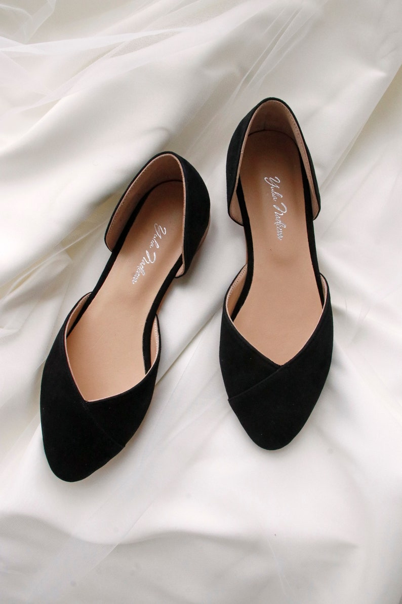 Black wedding shoes / bridal flats / wedding shoes for bride / low heel casual woman shoes / handmade elegant ballet shoes image 4