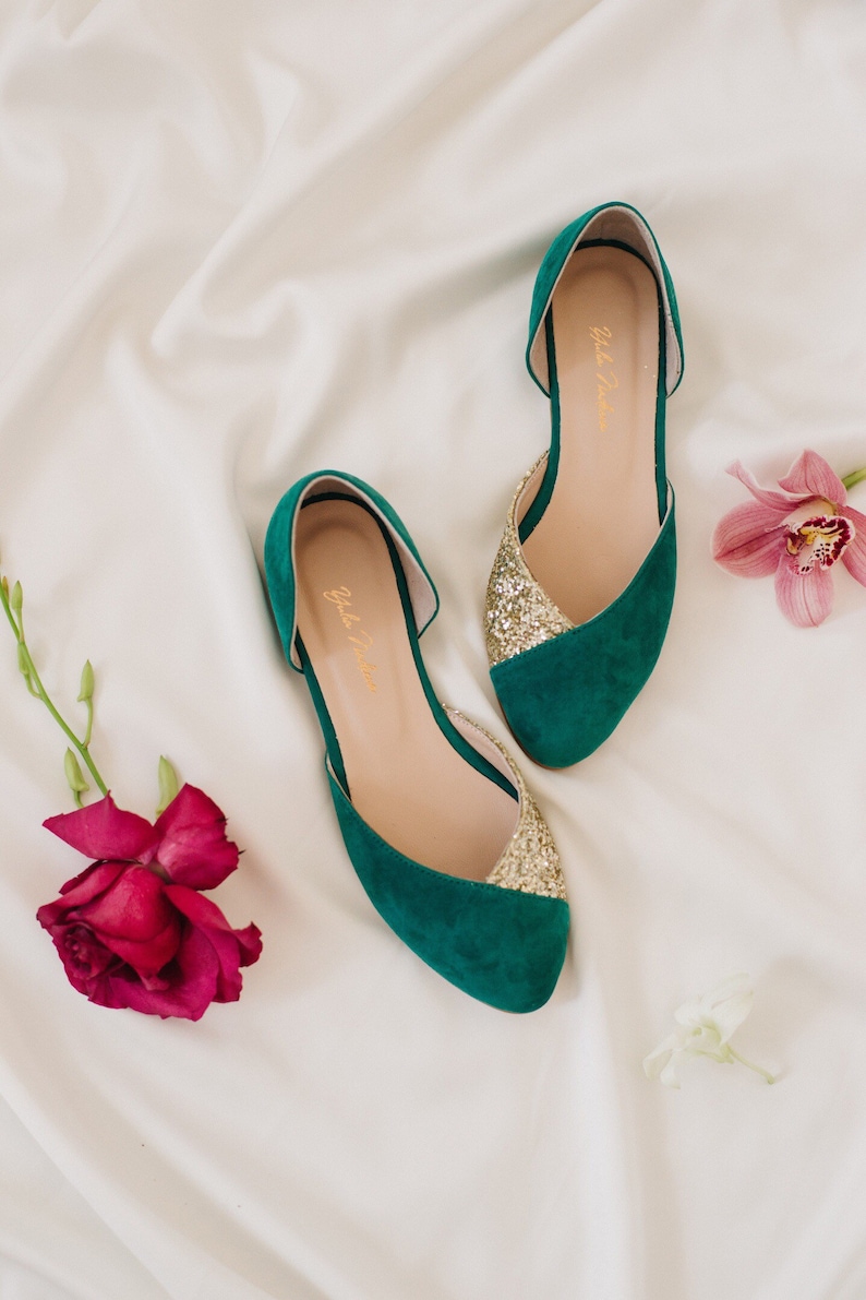 Wedding shoes emerald wedding shoes bridal ballet flats low image 0