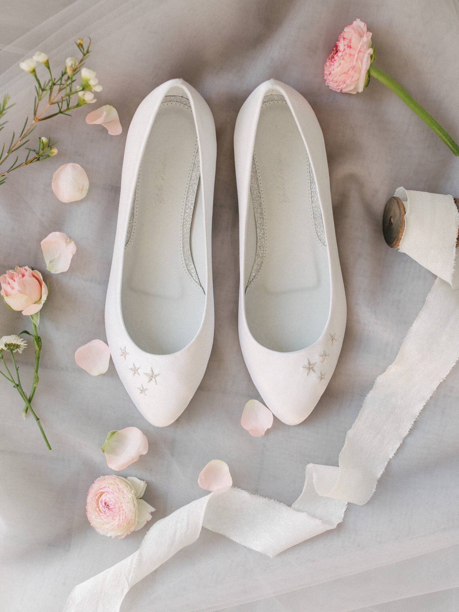 wedding shoes, white wedding shoes, bridal ballet flats, low wedding shoes, bridal flats, wedding flats, silver flats, ballet fl