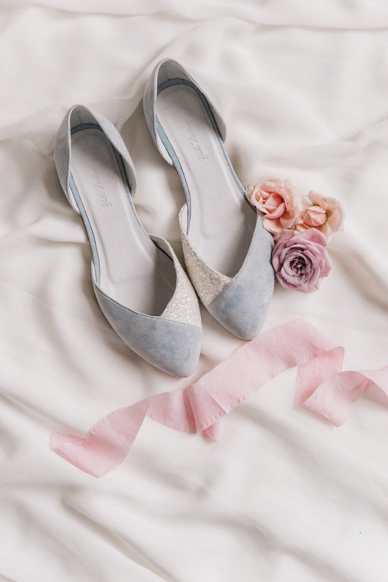 Wedding Shoes For Bride, blue glitter wedding shoes, bridal flats, low heel shoes, wedding flats, gift for her, bridal shoes, ballet flats image 7
