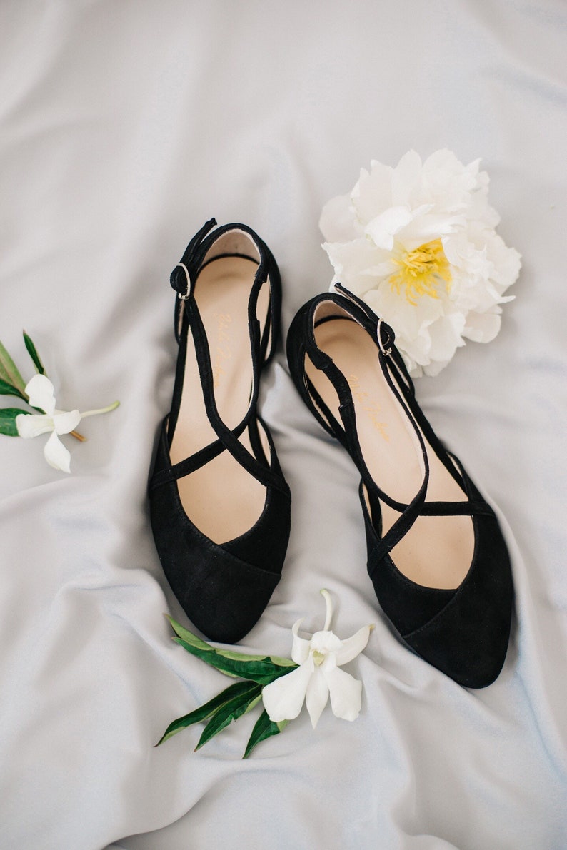 Black shoes black wedding shoes ballet flats low wedding shoes bridal flats wedding flats woman shoes ballet flats image 1