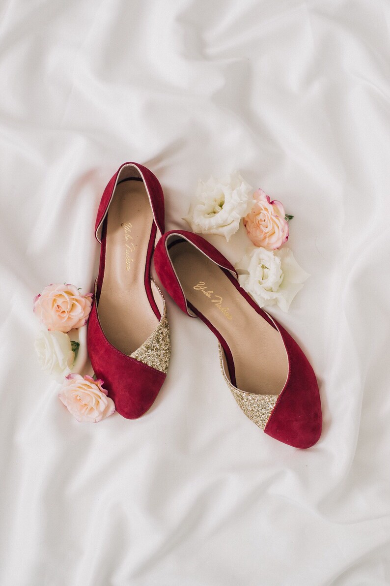Burgundy Shoes Red Wedding Shoes Ballet Flats Low Etsy