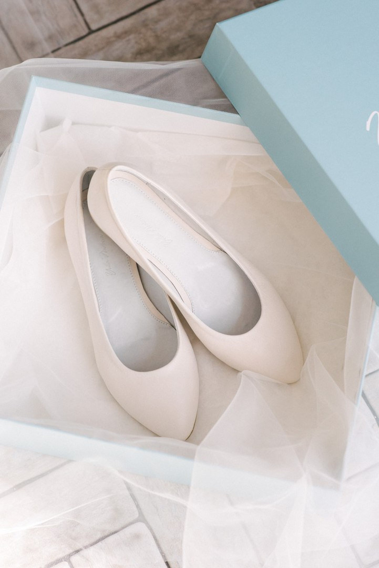 white bridal flats