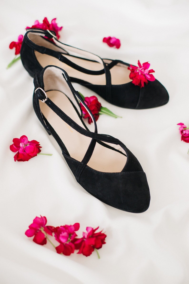 Black shoes black wedding shoes ballet flats low wedding shoes bridal flats wedding flats woman shoes ballet flats image 9