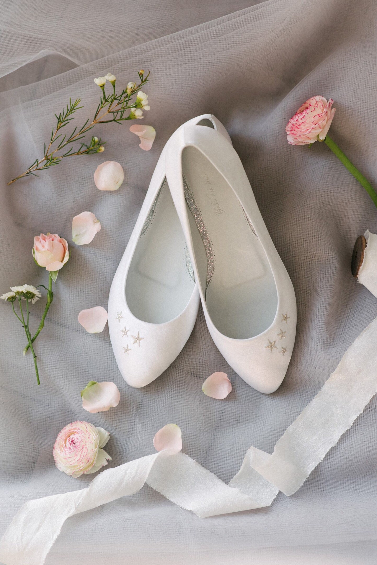 wedding shoes, white wedding shoes, bridal ballet flats, low wedding shoes, bridal flats, wedding flats, silver flats, ballet fl