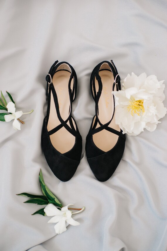 Black Shoes Black Wedding Shoes Ballet Flats Low Wedding Etsy
