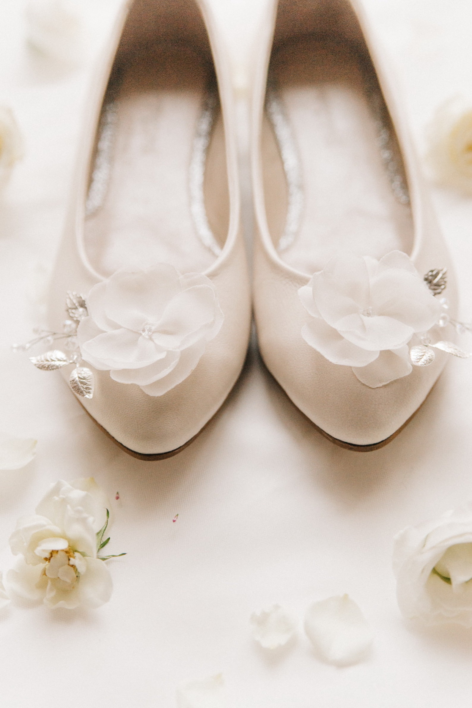 white bridal flats