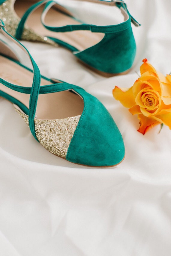 Zapatos de boda zapatos verdes con correas planos - Etsy México