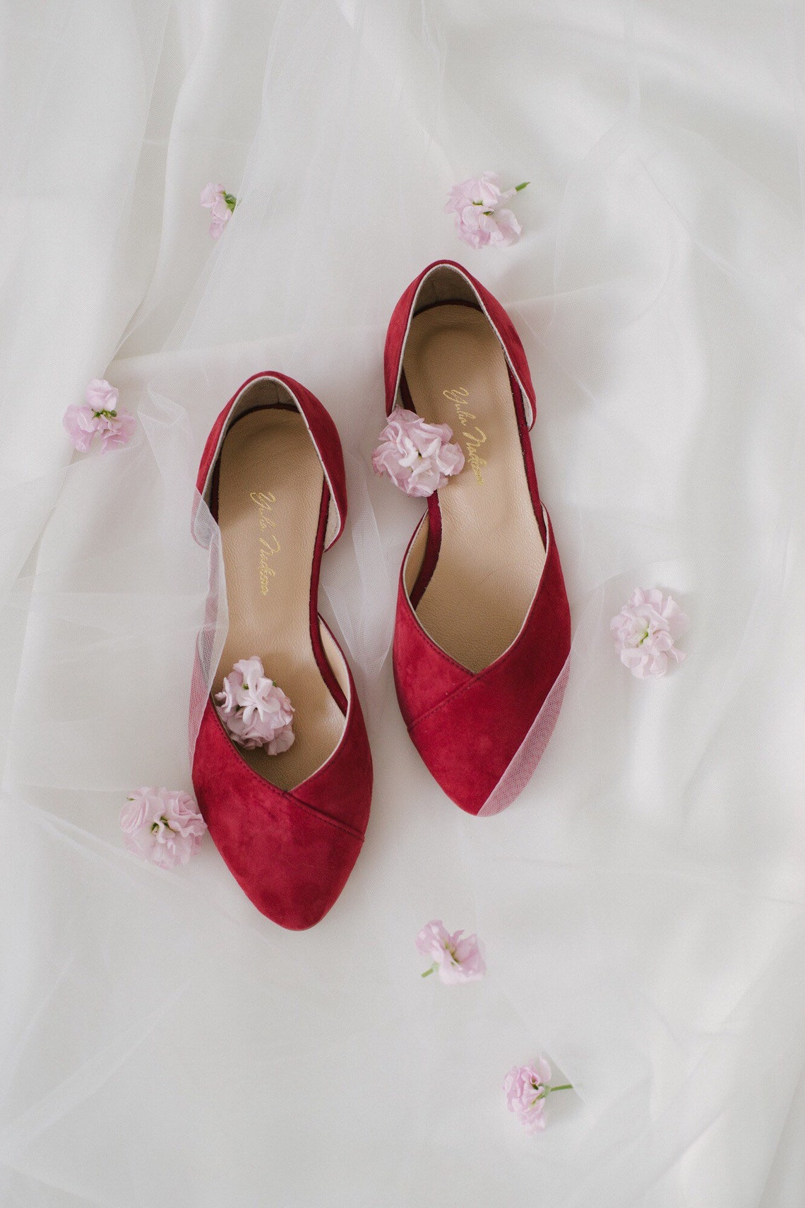 Burgundy shoes red wedding shoes ballet flats low image 1