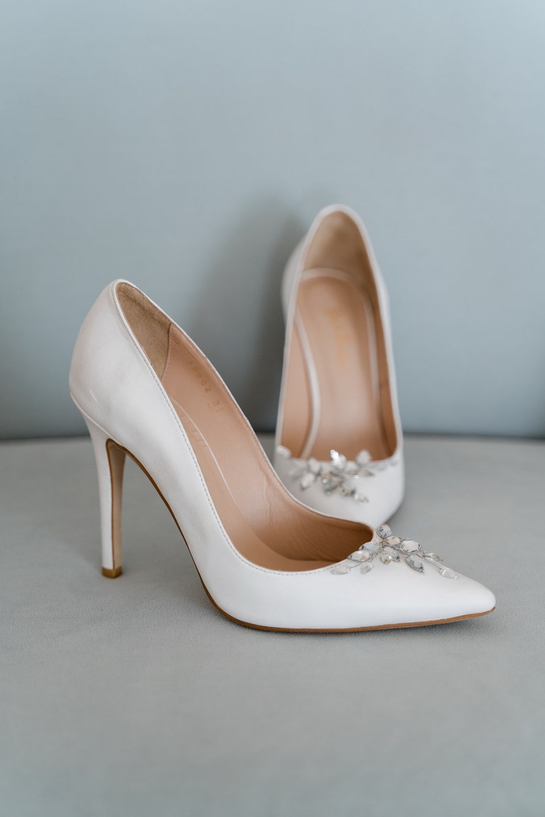 Wedding pumps white wedding shoes bridal heels wedding heels white shoes with decoration gift for her wedding shoes for bride image 5