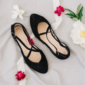 Black shoes black wedding shoes ballet flats low wedding shoes bridal flats wedding flats woman shoes ballet flats image 3