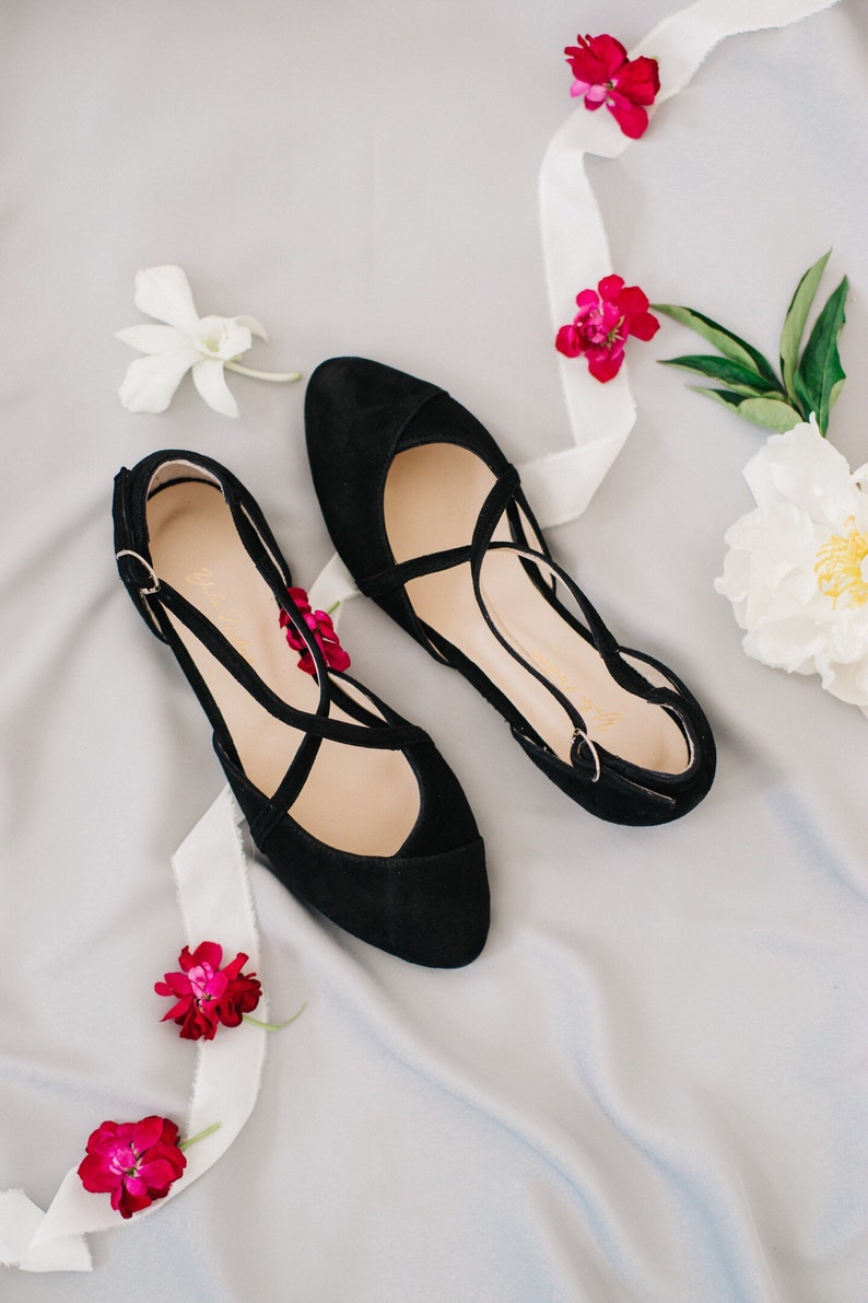 Black shoes black wedding shoes ballet flats low wedding shoes bridal flats wedding flats woman shoes ballet flats image 3