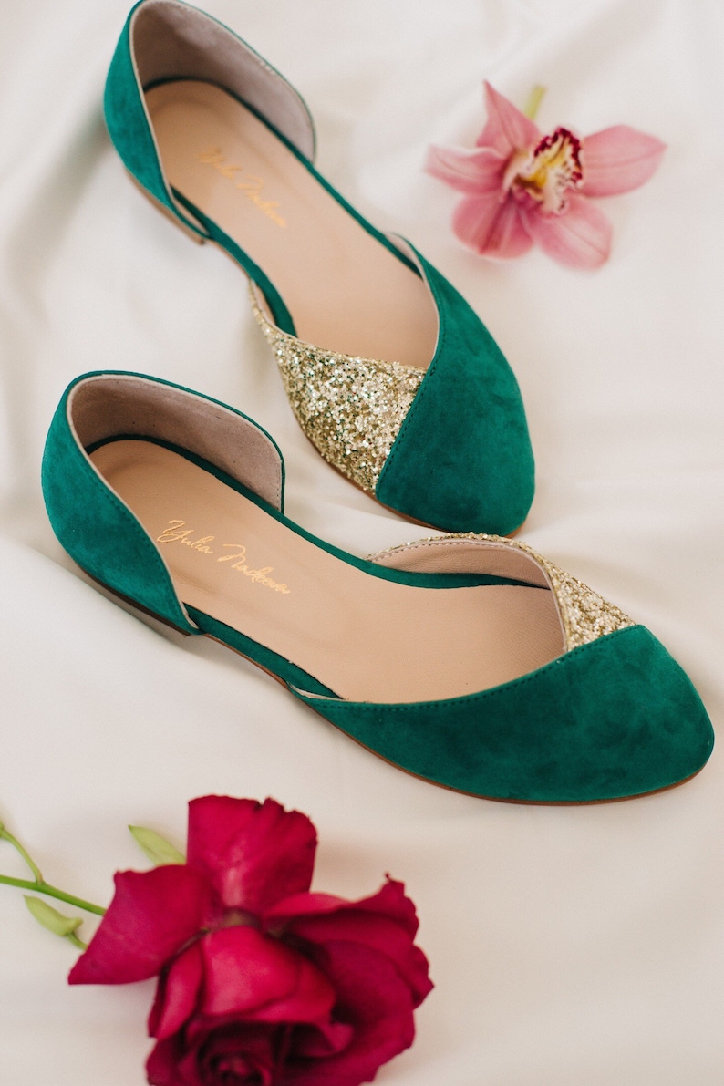 Wedding shoes emerald green bridal shoes wedding flats for bride flats woman casual shoes gift for her minimalist modern shoes image 5