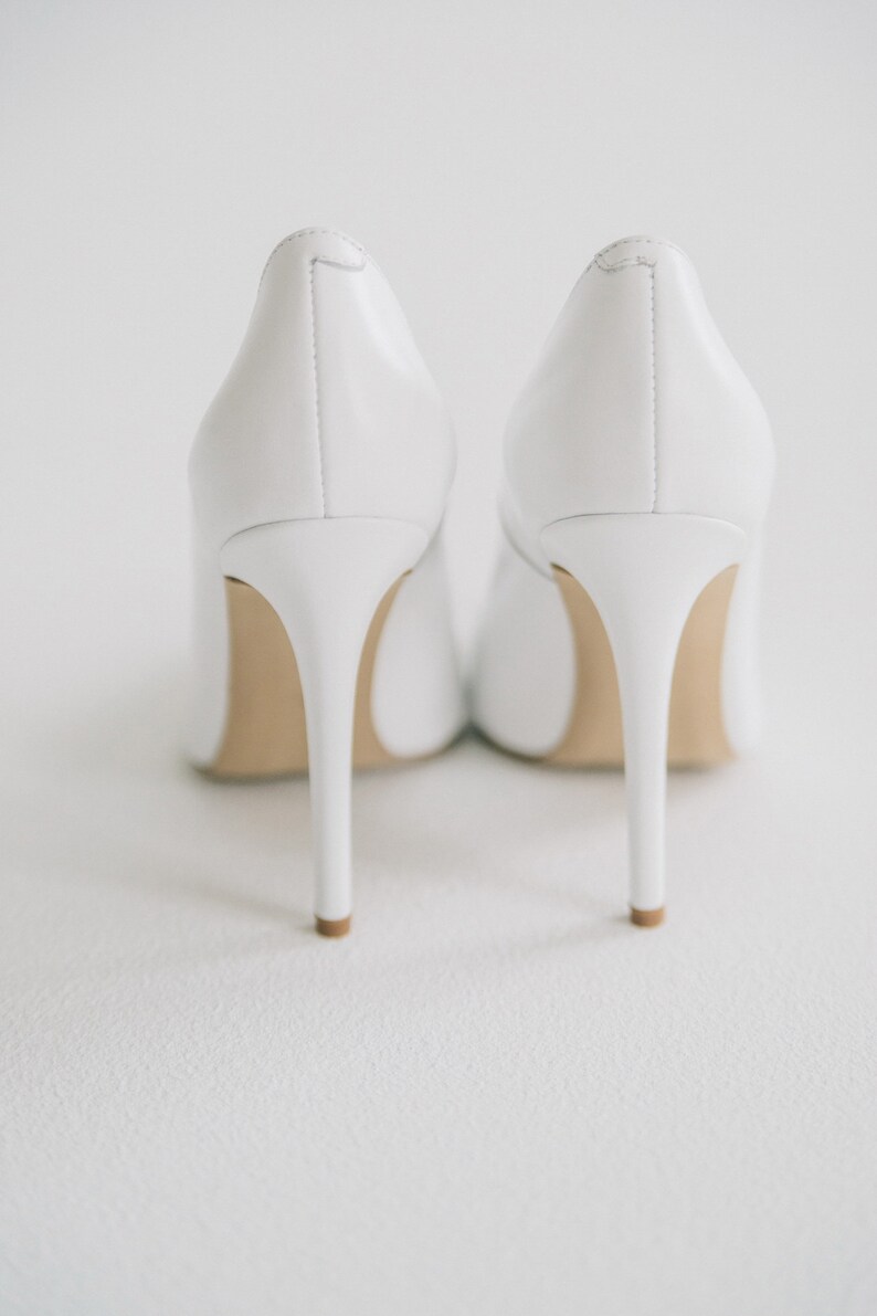 Wedding pumps white wedding shoes bridal heels wedding heels white shoes with decoration gift for her wedding shoes for bride image 10
