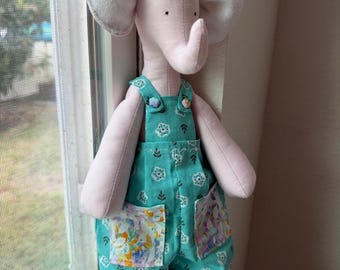 Handmade Linen Stuffed Elephant Plushy: Eco-Friendly Toy, Personalized Baby Gift