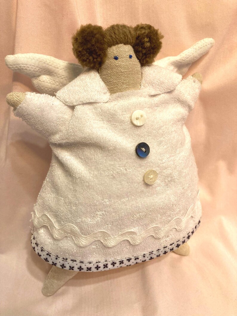 Handmade Linen Stuffed Angel Plushy: Eco-Friendly Toy, Personalized Baby Gift image 3