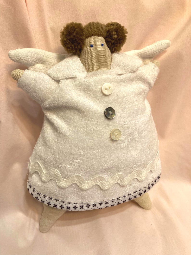 Handmade Linen Stuffed Angel Plushy: Eco-Friendly Toy, Personalized Baby Gift image 1