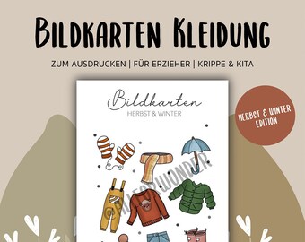 Picture cards autumn winter - for printing template A4 download print kindergarten daycare crib educator PDF illustration clipart kids watercolor