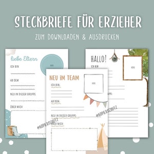 3 profiles & 2 farewell letter templates - for printing template A4 download print kindergarten daycare crèche educator PDF