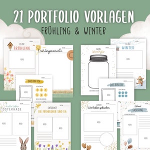 21 Portfolio Vorlagen Thema Frühling & Winter Paket - Zum Ausdrucken Vorlage A4 Download Druck Kindergarten Kita Krippe Erzieher PDF