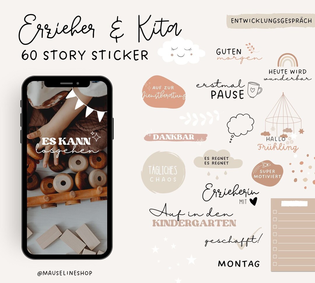 60 Daycare Educator Instagram Story Stickers | Boho Everyday Beige ...