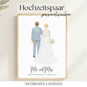 Noivos personalizados - Presente de casamento digital, Ilustração, Cartão/pôster personalizado, Retrato individual dos noivos