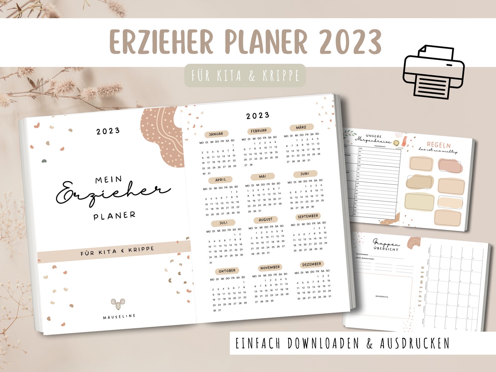 Erzieher Planer 2023 Zum Ausdrucken Vorlage A4 Download Portfolio Druck