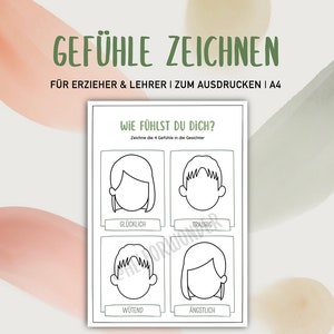 Gefühle Zeichnen & Bestimmen |  Kinder Karten Pastell Vorlage A4 Download Druck Kindergarten Kita Krippe Erzieher PDF