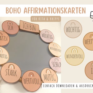 Boho Affirmation Cards - Motivation Affirmations Children Cards Feelings Template A4 Download Print Kindergarten Daycare Nursery Educator PDF