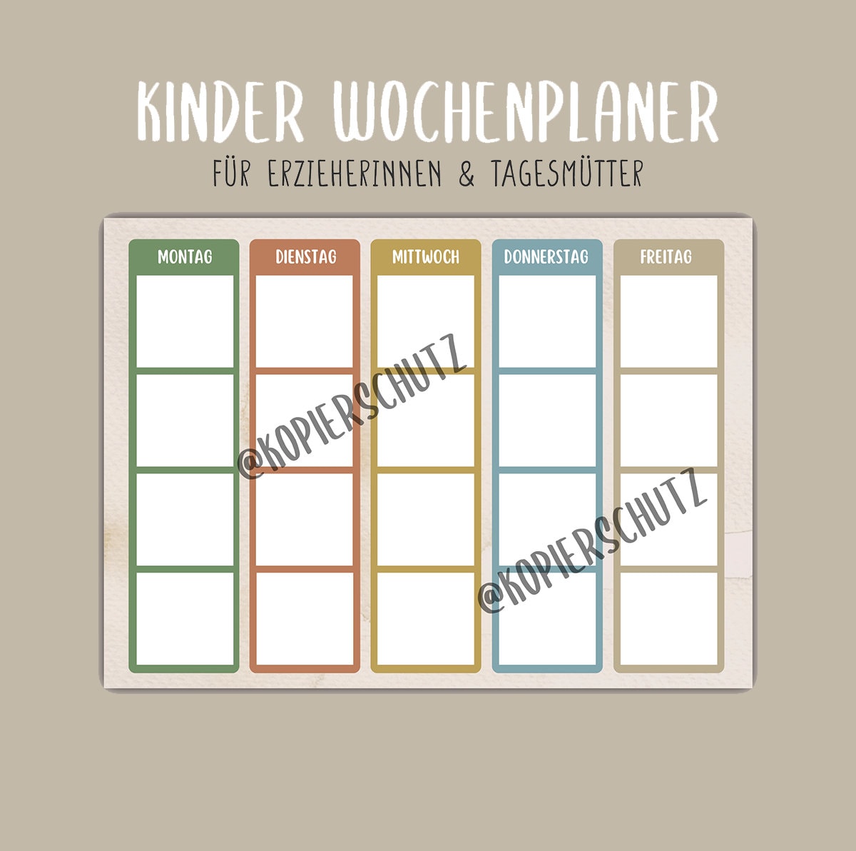 Kinder Kita Wochenplaner - Vorlage A4 Download Druck Kindergarten