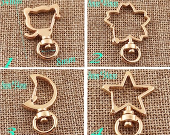 30 pcs Pale Gold Lobster Swivel Clasps,Cat/Flower/Moon/Star Hook Clasps Claws,Purse Hook Carabiner Snap,Buckle Gate Bag Purse Strap(Sw24)