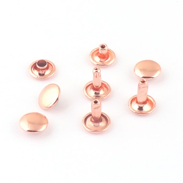 50-200set/lot Round Rivets,9x7,9x10,9x11,9x12 Rose Gold Double Cap Rivets Studs Leather craft,Snaps Prong Studs Rivet Fastener Riveted