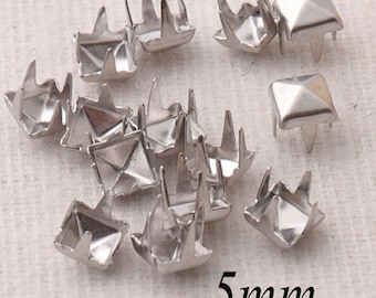 100PCS Metal Silver Vintage Nailhead,Square Pyramid Studs Rivet,Prong Leather Craft Rivet Belt Rivet Rapid Nailhead-1/4"(5mm)(1086)