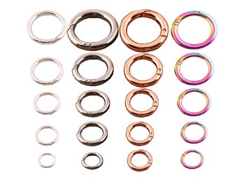 Spring gate ring Silver Gunmetal Rose Gold Rainbow Metal spring O Rings Clasps Spring gate ring purse round ring push gate snap hook-6 PCS