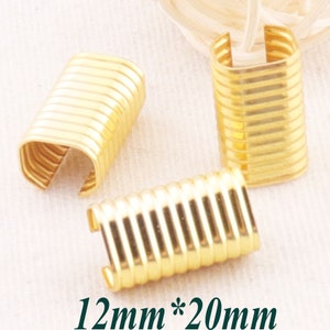 30pcs Gold Crimp clips,Cord Ends Cap Coil Crimp Fasteners Bracelet Fold Over,Jewelry Making Webbing Leather Stringing 3/4&quot;(20mm)(SJ2)