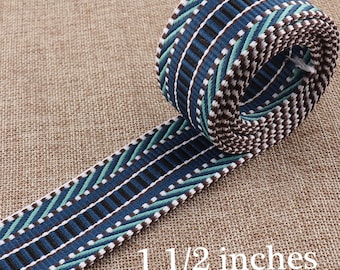 Cintura in fettuccia di cotone a righe blu da 1,5", per borse, borsette, borsette, tappezzeria, cinghie per borse, 38 mm