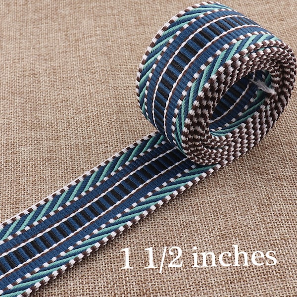 1.5" Blue Striped Cotton Webbing Belt,bag purse Nylon Webbing Lanyard Bag Purse upholstery Webbing Bag straps strap-38mm